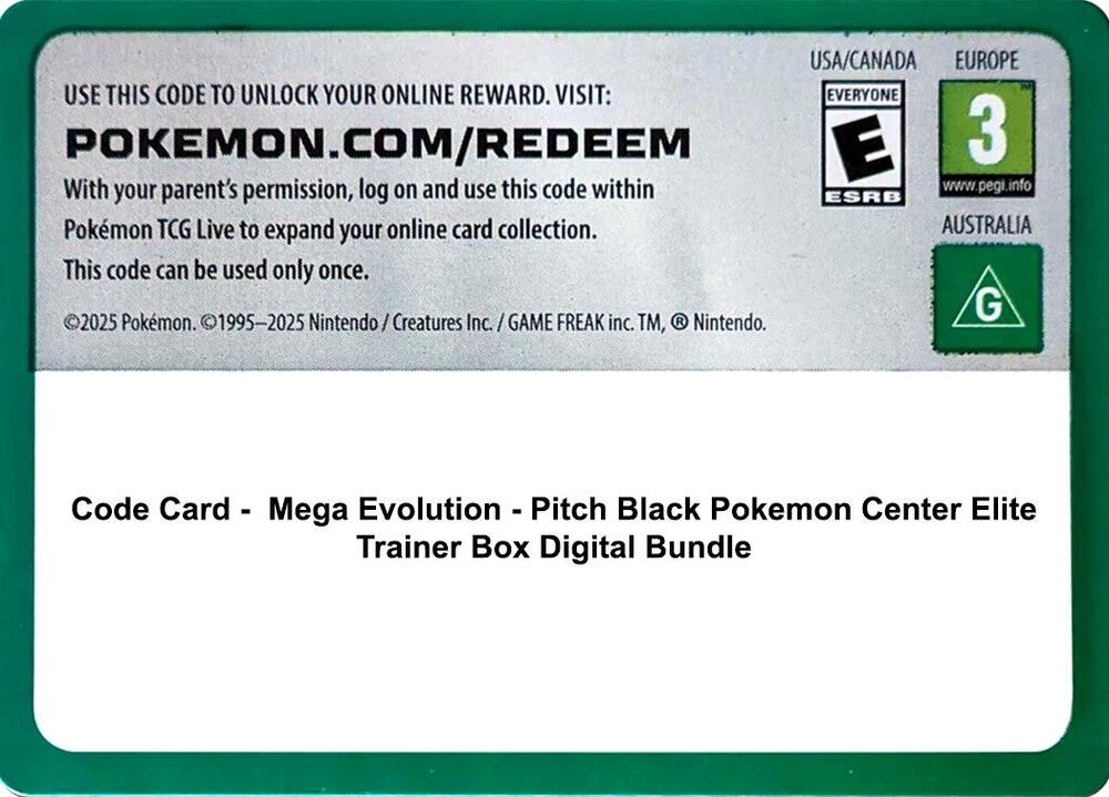 Code Card - Pitch Black Pokemon Center Elite Trainer Box Digital Bundle