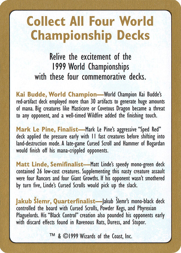 1999 World Championship Advertisement Card - Magic: The Gathering