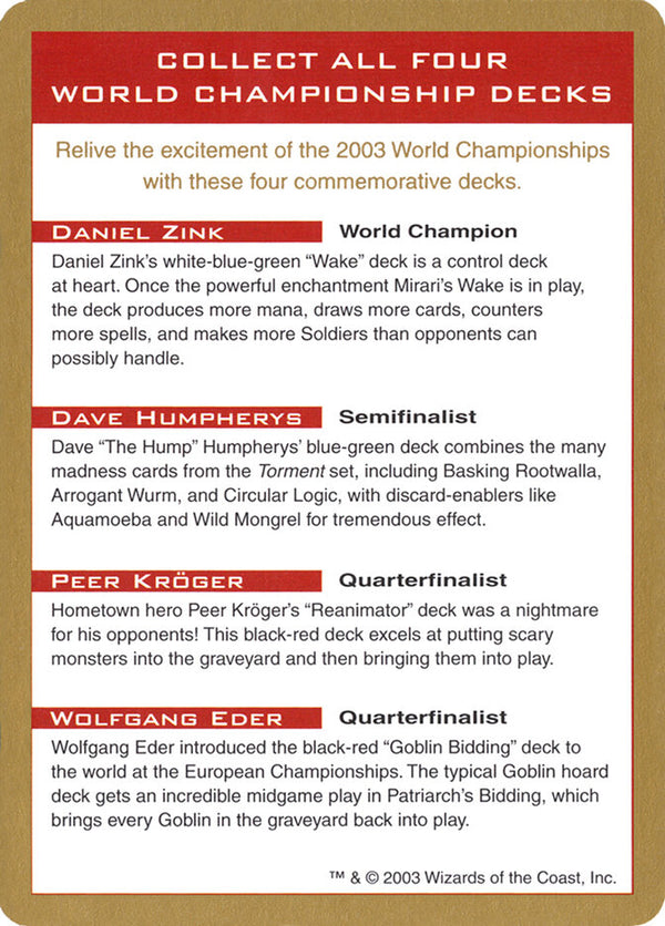 2003 World Championship Advertisement Card - Magic: The Gathering