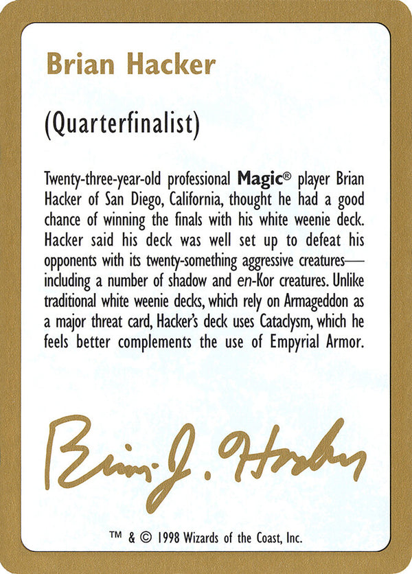 1998 Brian Hacker Biography Card - Magic: The Gathering