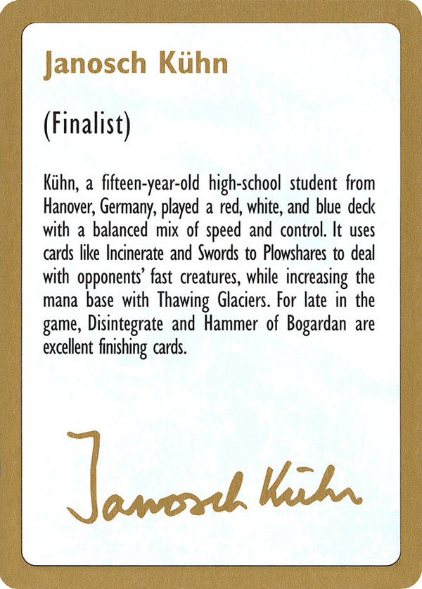 1997 Janosch Kuhn Biography Card - Magic: The Gathering