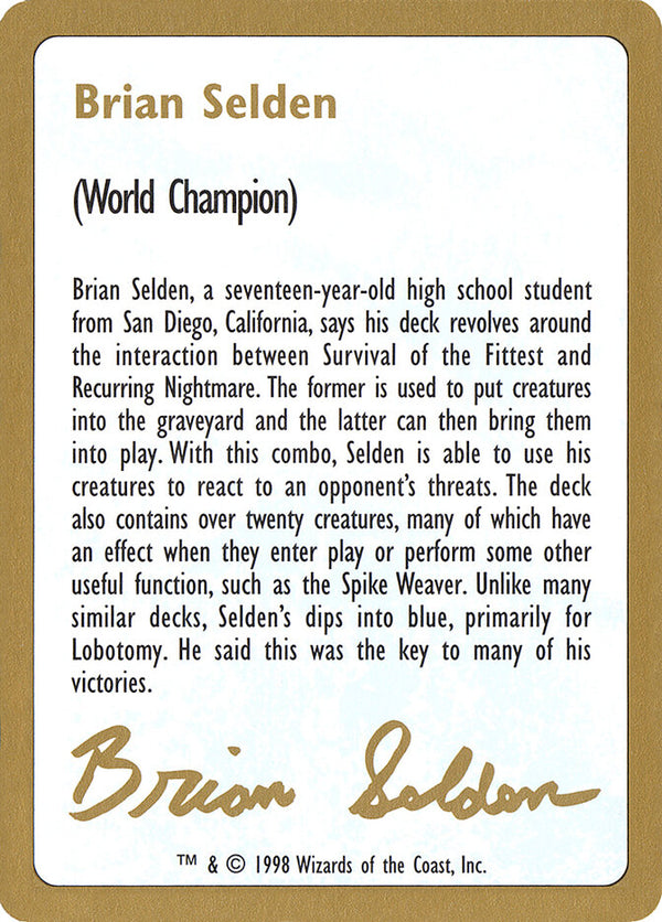 1998 Brian Selden Biography Card - Magic: The Gathering