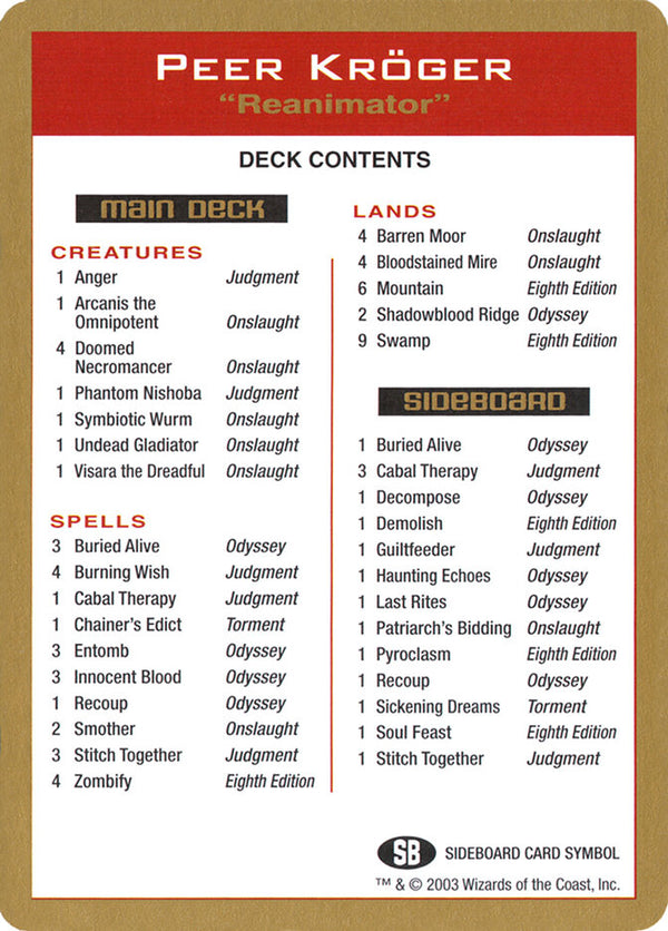 2003 Peer Kroger Decklist Card - Magic: The Gathering