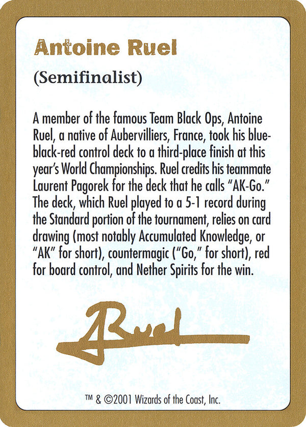 2001 Antoine Ruel Biography Card - Magic: The Gathering